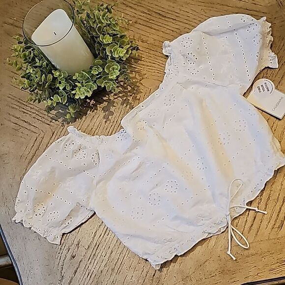 White crop top off shoulder size S NWT Calligraphie 100% cotton - Picture 9 of 9